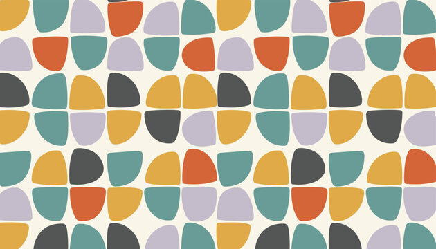 Abstract geometric pattern with colorful semi circle shapes arranged on a light background for modern wall decor and textiles.