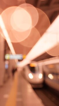A Blurry Journey of Motion: Capturing the Essence of a High-Speed Train Station with Dynamic Bokeh Effects and Evolving Light Patterns