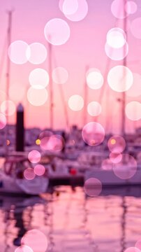 A Serene Twilight Scene of Boats at the Marina with Soft Reflections and a Dreamy Pink Sky, Creating a Tranquil Atmosphere for Evening Relaxation
