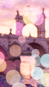 A Dreamy Evening at the Arch Bridge: Captivating Twilight Reflections and Bokeh Lights Over Water Creates a Serene Atmosphere for Contemplation
