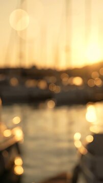 A Beautiful Sunset Over a Marina Filled with Boats, Capturing the Soft Glow of Golden Lights Reflecting on the Water's Surface