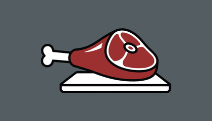 Fototapeta premium Delicious piece of raw red meat on a bone served on a white chopping board against a dark grey background concept.