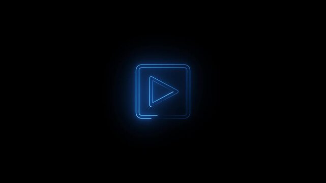 Glowing blue neon media player button stroke seamless loop animation. 4k 25fps