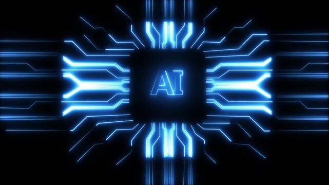 Technology  AI circuit board background. Glowing neon Computer motherboard icon ,Minimal chip icon technology circuit board with ai text icon on black background .
