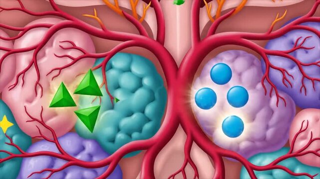 Anatomical illustration of human kidneys with blood vessels and ureters