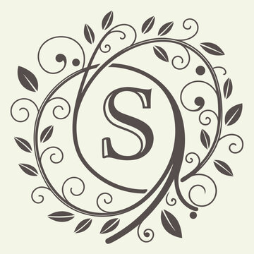 Elegant letter s monogram in a decorative floral ornament frame with monogram
