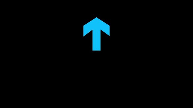Bright blue arrow icon pointing up on a simple black background for navigation or digital user interface design elements and website web buttons