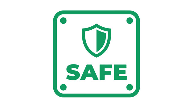 Green square icon featuring a shield symbol and the word SAFE.