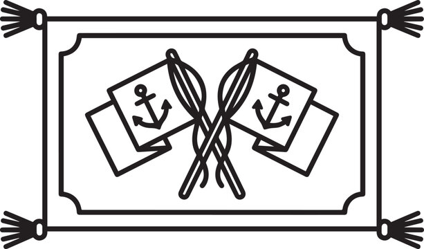Trafalgar Day nautical flags crossing on a decorative banner with tassels and anchors