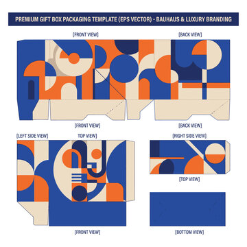Premium bauhaus style gift box packaging vector template with packaging