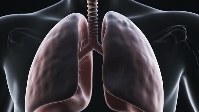 Human lungs are visible inside the chest of a person