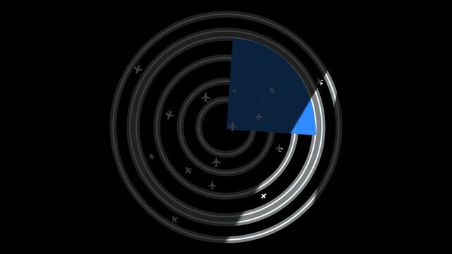Digital radar screen showing airplane traffic positions in circular display