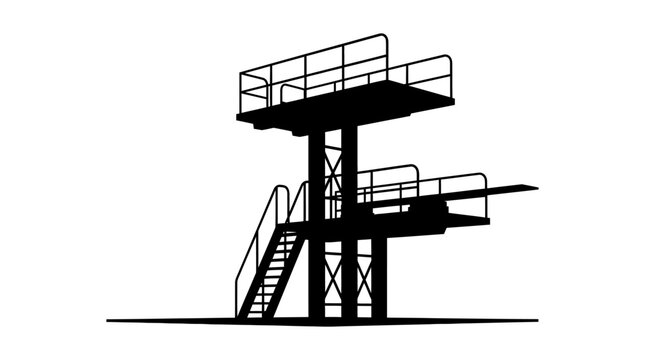 Diving platform structure in black silhouette board