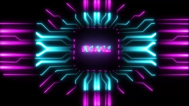 Big Sale neon text animation 4K video. Business Special Offer Discount background. Design template for banner, poster, website ,Discount voucher.
