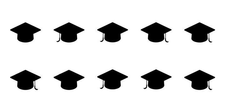 Graduation Cap Icons Grid on White Background, Academic Symbol for Education, Graduation, Success, Learning, and Achievement Conce