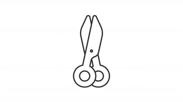 Animated sharp moving scissors line icon. Cutting tool animation. Office supplies. Geometric ring handles. Outline element on white background. HD video with alpha channel