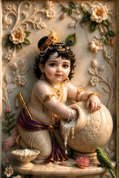 Little Krishna maakhan chor full hd photo ai genrated 
