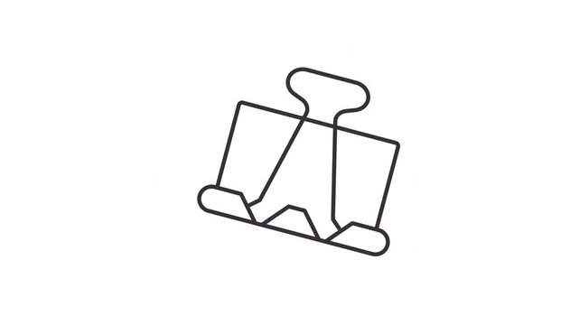 Animated pressing binder clip line icon. Shaking documentation paperclip animation. Office supply. Outline element on white background. HD video with alpha channel