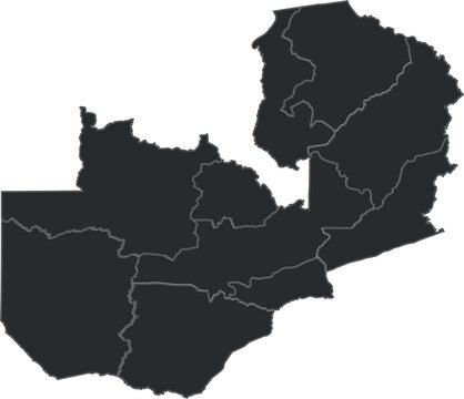 Zambia Map with Provinces Silhouette Vector Illustration Black Outline Icon

