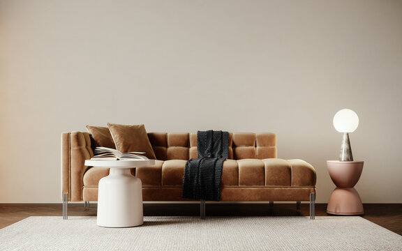 Modern interior design of living room with copy space. 3D Rendering, 3D Illustration