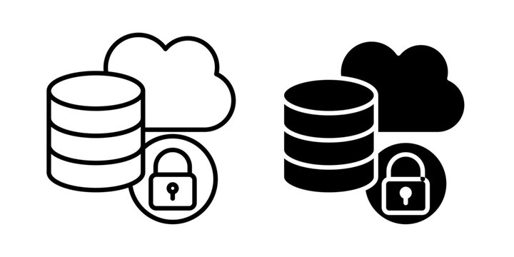 Cloud Database Lock Icon for secure database protection access control and cloud data privacy use in UI UX websites apps and systems Vector illustration with stroke and fill on a white background.