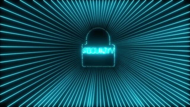 Secure security lock icon visualizes advanced network data encryption. Cyber security concept using security lock icon. with padlock icon over neon circuit board background.