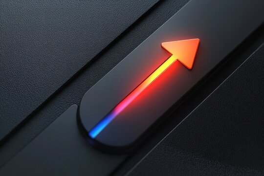 Modern illuminated arrow sign with vibrant gradient colors on sleek surface