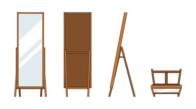 Full length mirror home decor accessory with front side rear and top views vector illustration