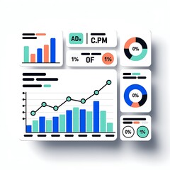 Obraz premium Flat of business analytics charts and graphs with pie charts flat analytics bar chart