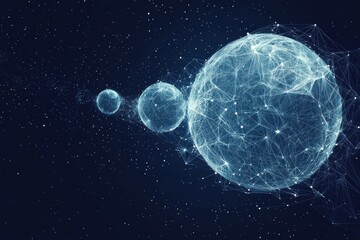 Fototapeta premium Abstract network spheres depicted in space with a dark blue background