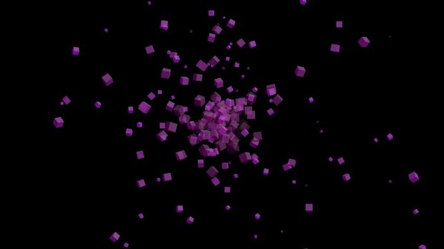 Abstract particle motion in dark cosmic space with neon Glowing neon text icon with pink glowing particle  flowing effect, abstract tech science technology seamless loop video .