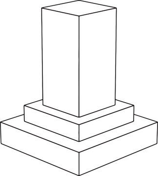 Isometric 3d white column base with square capital, minimalist architectural also transparent background