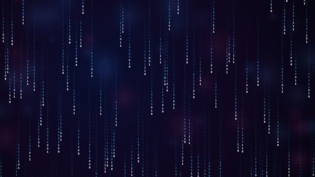 Binary Code Rain on Dark Background - Seamless Loop