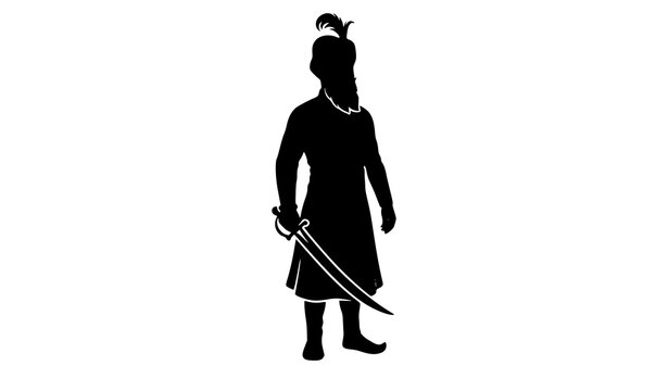 Guru Gobind Singh hand drawn black silhouette vector illustration