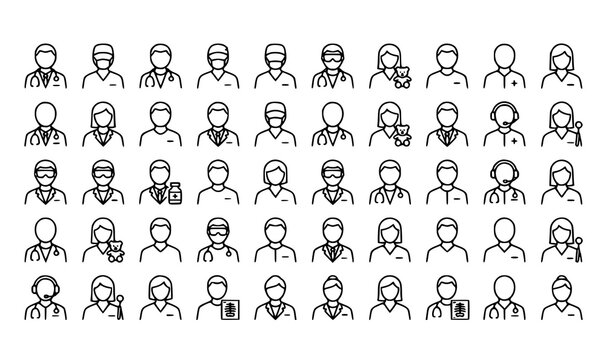Healthcare workers line icons set medical professionals and doctor outline avatars vector
