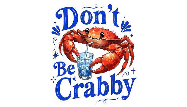 Funny crab seafood pun don&rsquo;t be crabby sublimation design cut out White background with shadow. AI GENERATED.