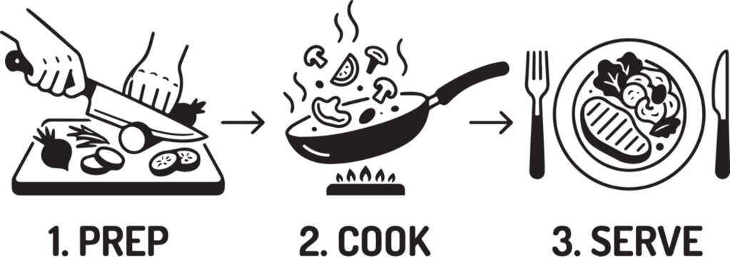 Chefs Day celebration with food preparation cooking and serving stages in vector illustration style