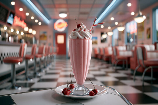Milkshake served in a diner with colorful decor