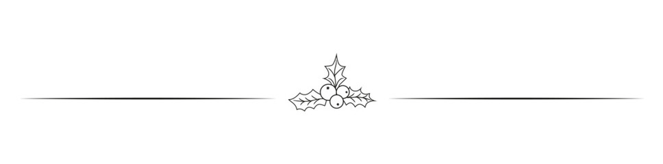 Christmas text divider vector and transparent PNG, holly berry book page decoration element, winter holiday line separator, festive ornament vignette, xmas invitation design accent. © Irina