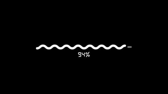 Loading bar animation. Futuristic uploading progress bar animation on black background. Computer cyberpunk loading screen.
