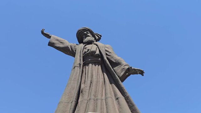 A large monumental statue of the 13th-century Sufi mystic, philosopher, and poet Mevlana Celaleddin-i Rumi