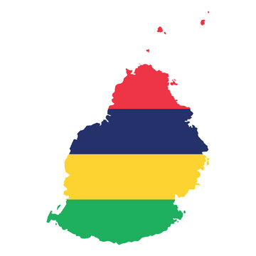 Vector map of Mauritius filled with the national flag colors. Perfect for geography, travel, education, and island-themed design projects.