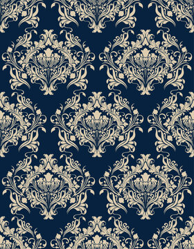 Vector damask seamless pattern background. Classical luxury old fashioned damask ornament, royal victorian seamless texture for wallpapers, textile, wrapping. Exquisite floral baroque template.
