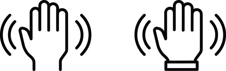 Hand hello icons set, waving hand gestures, greeting symbols, hi, bye, wave, and goodbye communication icons for social media and web applications. © Rohan Kapoor