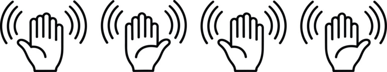 Hand gesture icons set, hello, hi, bye, and wave symbols for greeting communication, social networking, messaging apps, and digital interaction. © Rohan Kapoor