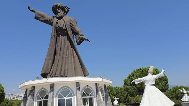 A large monumental statue of the 13th-century Sufi mystic, philosopher, and poet Mevlana Celaleddin-i Rumi
