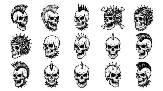 Punk rock skulls with mohawks.