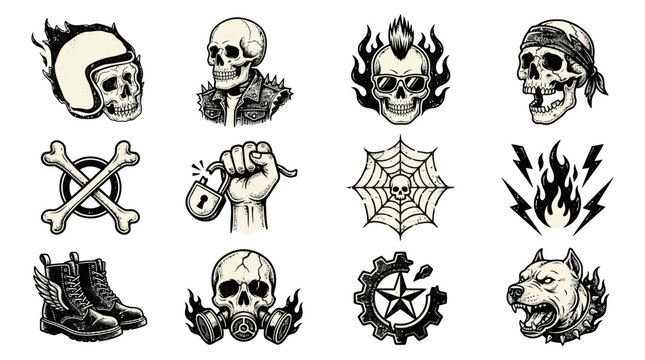 Punk rock tattoo designs pack.