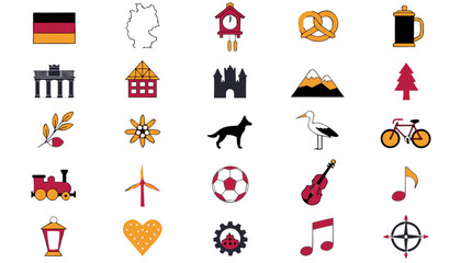 German culture icons in a grid arrangement with flat design style on a white background © Lamisa