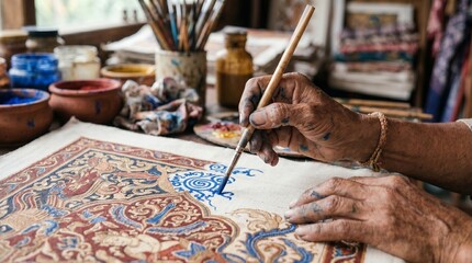 Fototapeta premium Artist painting colorful intricate design.